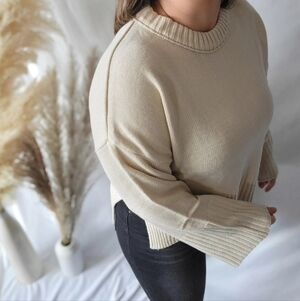 Wide Sleeve Side Slit Sweater